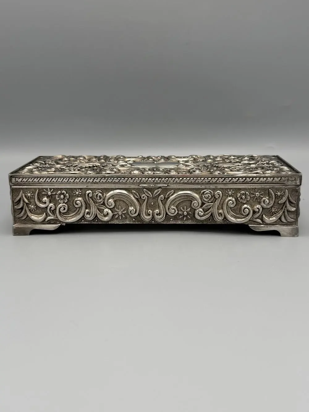 Godinger Silver 1992 Ornate Jewelry Trinket Box Velvet Lined Engraved 